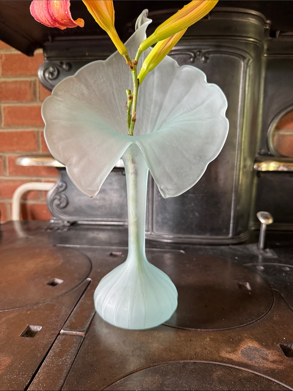 Seafoam Satin Glass Flower Vase
